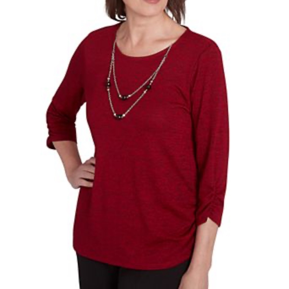 Alfred Dunner Melange Crewneck Top w/ Detachable Necklace – Size Petite XL